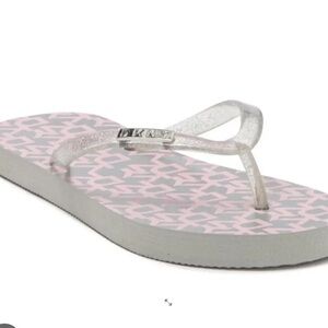 New DKNY Zoey Silver and Pink Logo Flip Flop Girls
